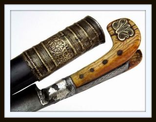 Antique (1198=1784 Dated) Ottoman Turkish Islamic Damascus YATAGAN Sword Dagger 2