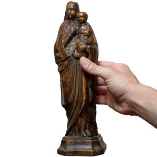 Extremely Rare Post Late Medieval Wooden Christian Statue Virgin Mary & Infant C