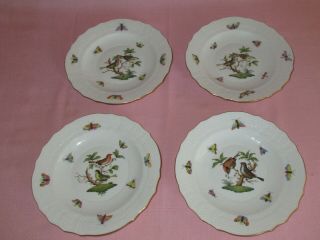 Herend Hungary Porcelain Rothschild Bird 4 Salad Plates Dishes 1518