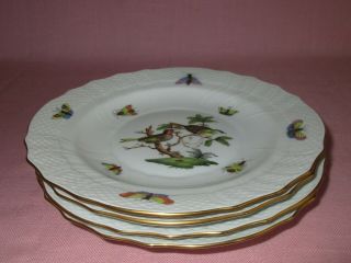 Herend Hungary Porcelain Rothschild Bird 4 Salad Plates Dishes 1518 8