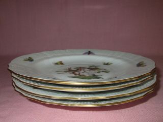 Herend Hungary Porcelain Rothschild Bird 4 Salad Plates Dishes 1518 9