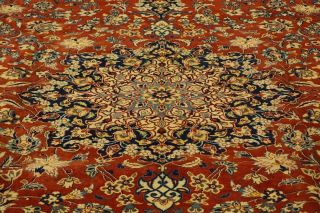 Handmade Persian Isfahan Rust Navy Blue Gold Ivory Gold Olive Medallion Rug10x14