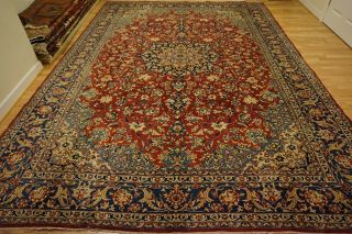 Handmade Persian Isfahan Rust Navy Blue Gold Ivory Gold Olive Medallion Rug10x14 2