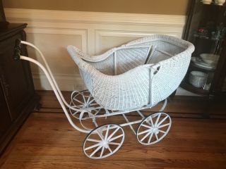 Antique Wicker Baby Carriage,  White 101 Years Old,  48” Long X 24” Wide