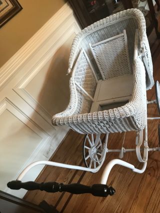 Antique Wicker Baby Carriage,  White 101 years old,  48” long x 24” wide 2