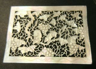 Chinese Canton Carved Mother Of Pearl Panel Floral Squirrels In Vines