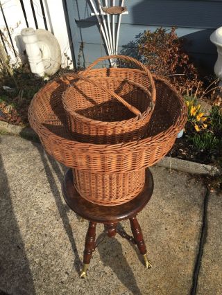Rare Vintage Wooden Weaved Nautical Basket Beach Cooler