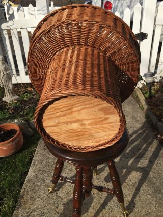 Rare Vintage Wooden Weaved Nautical Basket Beach Cooler 3