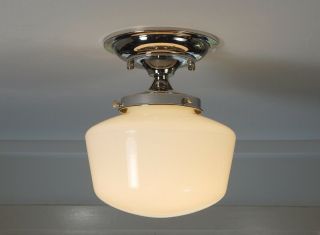 Semi Flush Schoolhouse Light Vintage Opal Shade Nickel Fixture