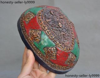 Tibet Tantric Cattle bone Inlay turquoise Red Coral lapis lazuli Kapala Bowl cup 2