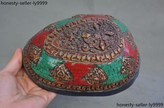 Tibet Tantric Cattle bone Inlay turquoise Red Coral lapis lazuli Kapala Bowl cup 4