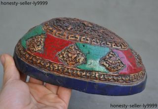 Tibet Tantric Cattle bone Inlay turquoise Red Coral lapis lazuli Kapala Bowl cup 6