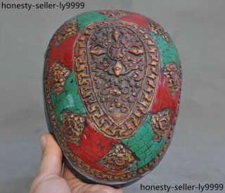 Tibet Tantric Cattle bone Inlay turquoise Red Coral lapis lazuli Kapala Bowl cup 7