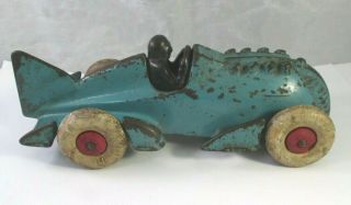 Vintage 1930s Hubley Cast Iron Golden Arrow Rocket Racer Race Car 1878 B Blue