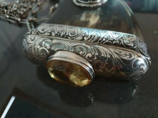 Rare 19th Century Silver Scottish Powder flask with Large Citrine 3