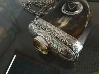 Rare 19th Century Silver Scottish Powder flask with Large Citrine 5