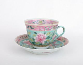 Straits Chinese Porcelain Cup And Saucer,  Shen De Tang Marks.