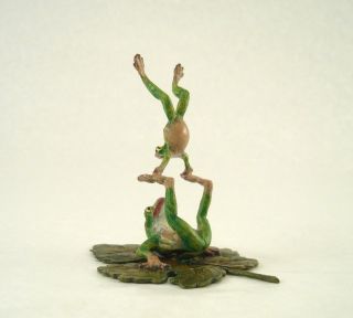 Vienna Bronze ARTISTIC FROGs on Water Lily Bermann Brass Austria Dancing Frog 2