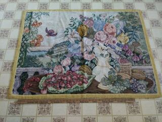 Late 19th C Pictorial Folk Art Hooked Rug With Outdoor Floral Pattern 47 " X 35 "