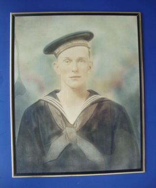 Hand Colored Photo & Charcoal Drawing Us Navy Sailor In Dress Blues Circa 1900