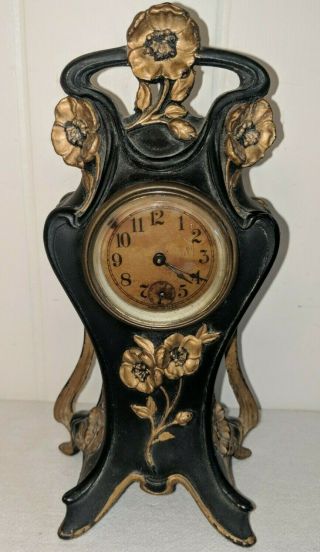 Gorgeous Antique 8 1/2 " Art Nouveau Clock Wind Up Jennings Brothers Jb Runs