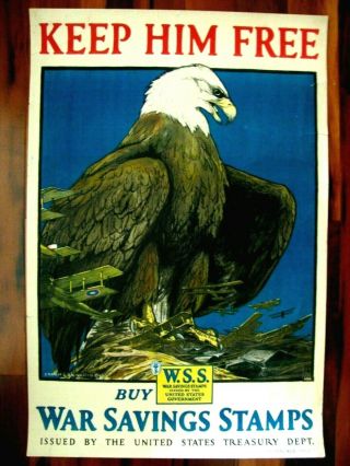 Wwi War Poster,  Keep Him,  Charles Livingston Bull,  1917 Biplanes