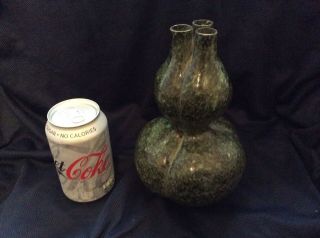 Antique Chinese Porcelain Spinach Triple Gourd Vase - 6 Figure Character Mark