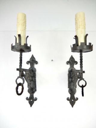 Pair Antique Italian Wrought Iron One - Arm Sconces.  Wiring