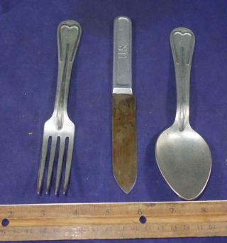 1917 U.  S.  Army Fork Spoon Knife Dated & Marked Wb Lfc Flatware Wwi Ww1