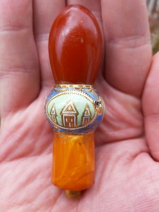 Antique Ottoman Turkish Natural Amber Hookah Mouthpiece 18k 750 Gold 21.  7 Gr
