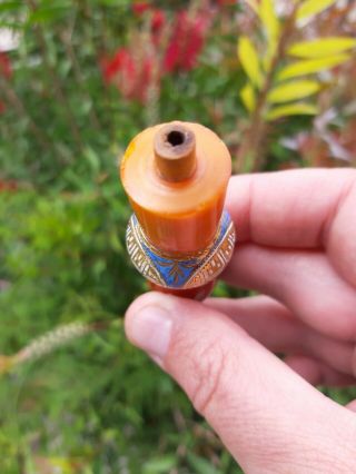 Antique Ottoman Turkish Natural Amber Hookah Mouthpiece 18k 750 Gold 21.  7 Gr 3