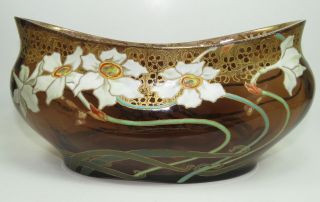Vintage Bohemian Art Nouveau Elongated Glass Vase with Enamel Flowers c.  1900 5