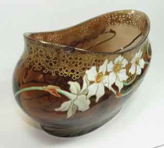 Vintage Bohemian Art Nouveau Elongated Glass Vase with Enamel Flowers c.  1900 7