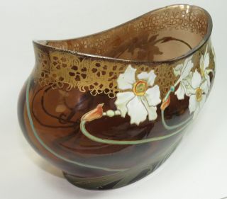 Vintage Bohemian Art Nouveau Elongated Glass Vase with Enamel Flowers c.  1900 8