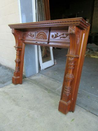 ANTIQUE CARVED OAK FIREPLACE MANTEL 61 X 50 ARCHITECTURAL SALVAGE 10