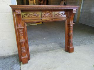 ANTIQUE CARVED OAK FIREPLACE MANTEL 61 X 50 ARCHITECTURAL SALVAGE 2