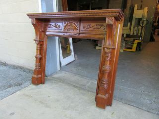 ANTIQUE CARVED OAK FIREPLACE MANTEL 61 X 50 ARCHITECTURAL SALVAGE 3