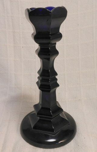 19th C.  Antique Cobalt Glass Flint Glass Candlestick,  10 "