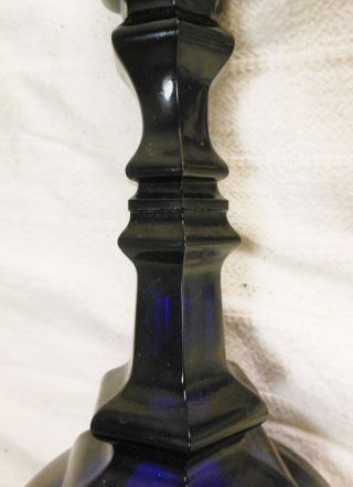 19th C.  Antique Cobalt Glass Flint Glass Candlestick,  10 
