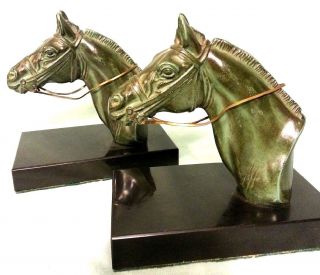 Horse Bookends Art Deco Signed By French Artist M.  Leducq
