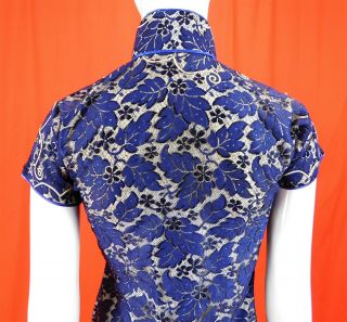 Vintage 1930s Antique Chinese Qipao Cheongsam Blue Lace White Silk Banner Dress 4