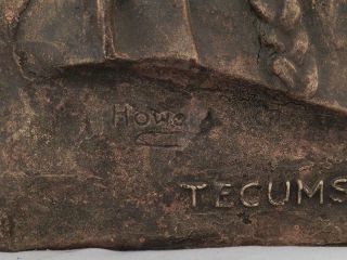 Antique Bronze Plaque Sculpture of TECUMSEH Native American Indian Chief Signed 4