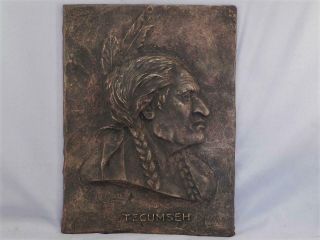 Antique Bronze Plaque Sculpture of TECUMSEH Native American Indian Chief Signed 7
