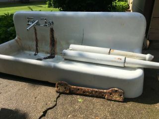 Antique 58 " White Cast Iron Porcelain Kitchen Farm Sink With Legs/wall Bracket