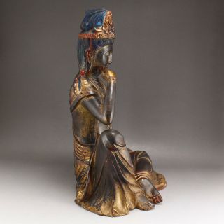 Vintage Chinese Gilt Gold Red Copper Thinking Kwan - yin Statue 4