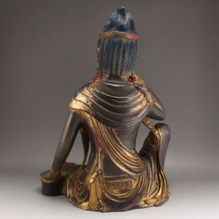 Vintage Chinese Gilt Gold Red Copper Thinking Kwan - yin Statue 5