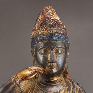 Vintage Chinese Gilt Gold Red Copper Thinking Kwan - yin Statue 6