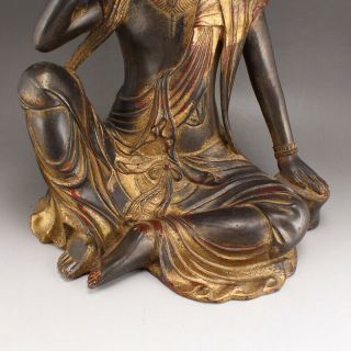 Vintage Chinese Gilt Gold Red Copper Thinking Kwan - yin Statue 7