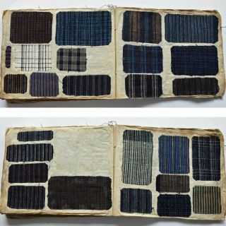 1870s Japanese Sample Book : Indigo Striped Cotton Fabric swatches 4