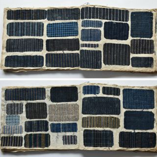 1870s Japanese Sample Book : Indigo Striped Cotton Fabric swatches 7
